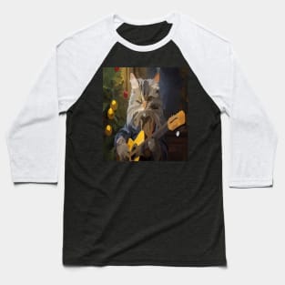 watercolor cat playing guitar with Christmas tree Baseball T-Shirt